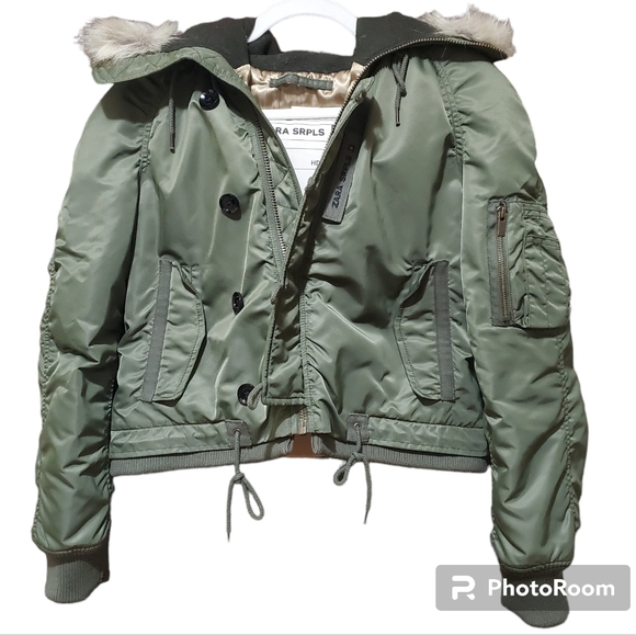 Zara Srpls + Hdy/M1 03 Green Nylon Twill Parka Size M - Picture 4 of 8